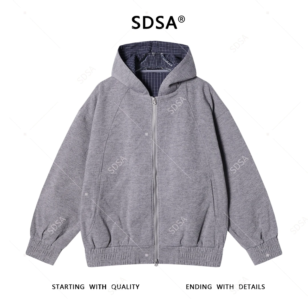SDSA男士秋冬新款痞帅男装韩版重磅解构拉链连帽卫衣百搭开衫外套