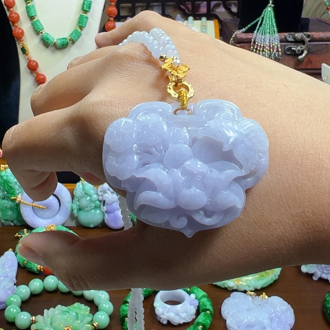 翡翠未镶嵌项链紫