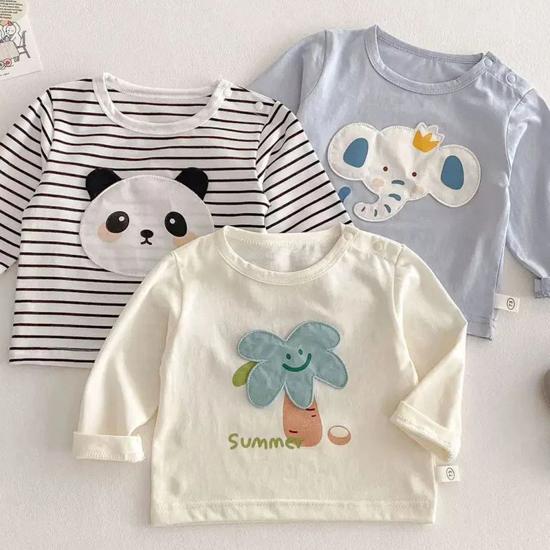 儿童刺绣T恤春秋新款洋气长袖上衣男童韩版打底衫女宝宝春装