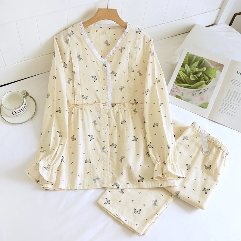 月子服夏季纯棉纱布吸汗透气6月份7孕妇睡衣产后薄款哺乳宽松