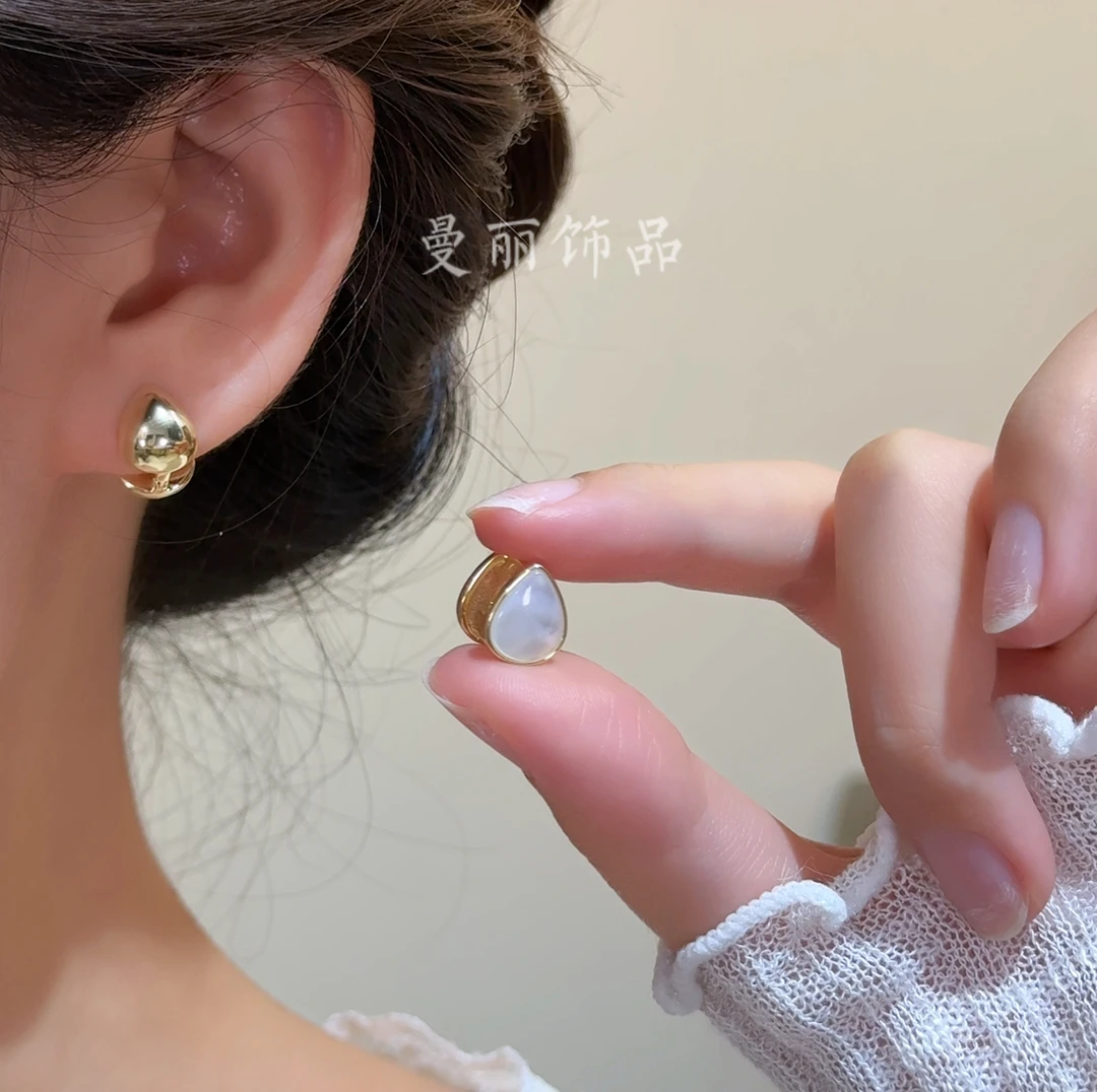 铜合金耳饰 轻奢精致冰透水滴两面戴耳环耳扣