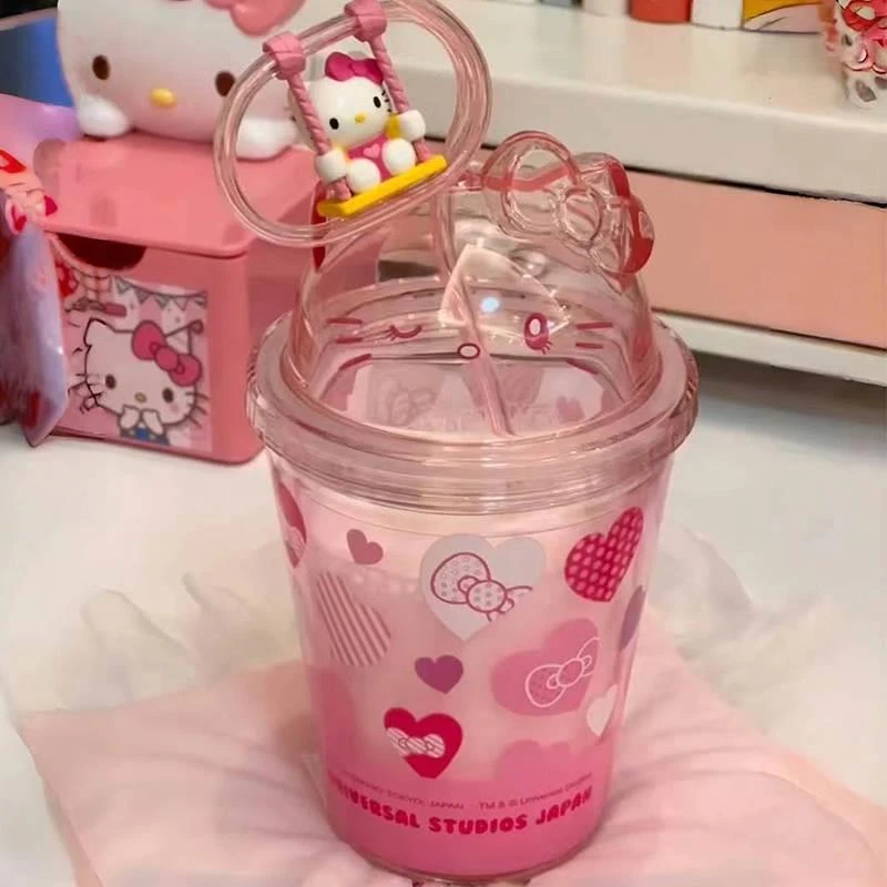 hellokitty荡秋千水杯旋转水杯家用女生高颜值吸管杯美乐蒂随行杯