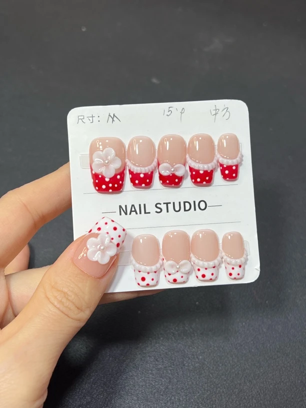 鸳鸯波点雕花纯手工穿戴甲短甲1512