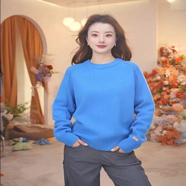 纯绵羊毛经典纯色基础款内搭圆领打底针织羊毛衫毛衣女502255016