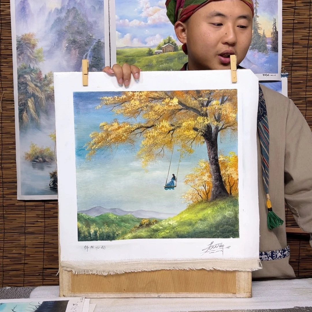 油画行路人小院绘画作品竞拍