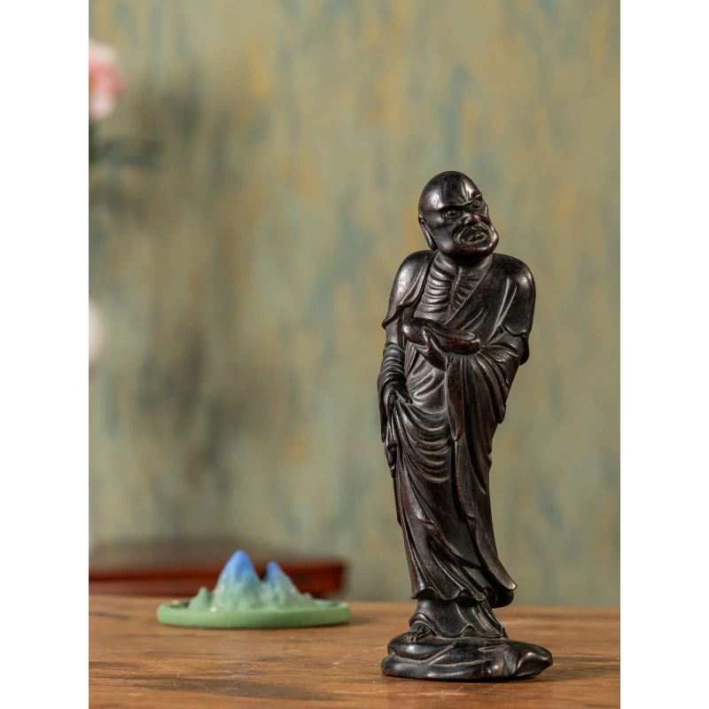 清代 紫檀木雕达摩渡江摆件古董收藏小叶紫檀祝福摆件