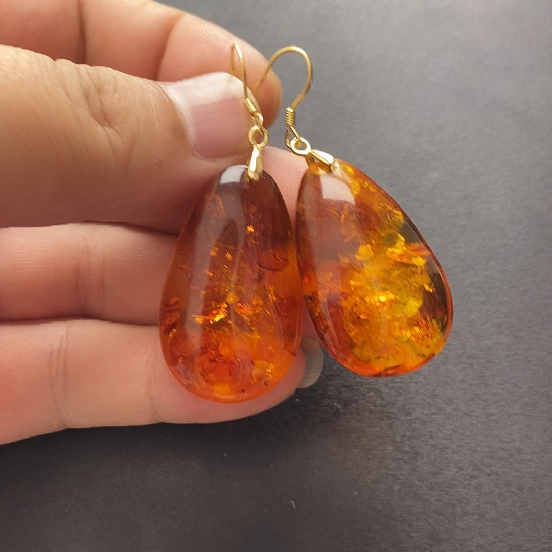 琥珀未镶嵌裸石耳坠
