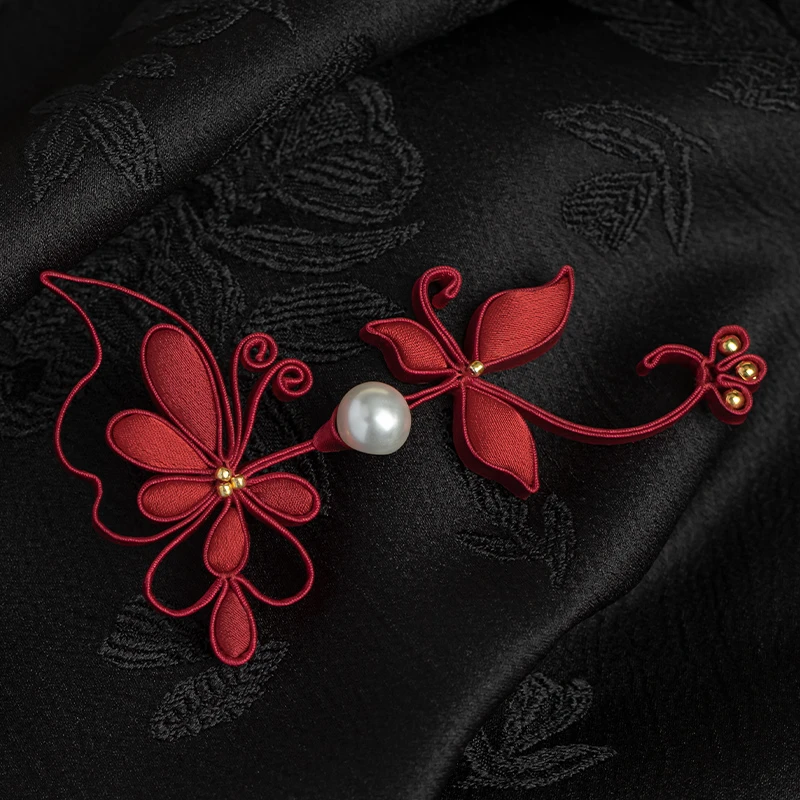 原创手工旗袍盘扣扣子珍珠蝴蝶兰花扣中国风唐装汉服编织纽扣配件