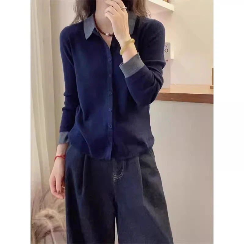 大码软糯polo领长袖针织开衫女秋季新款微胖妹妹时尚百搭显瘦上衣