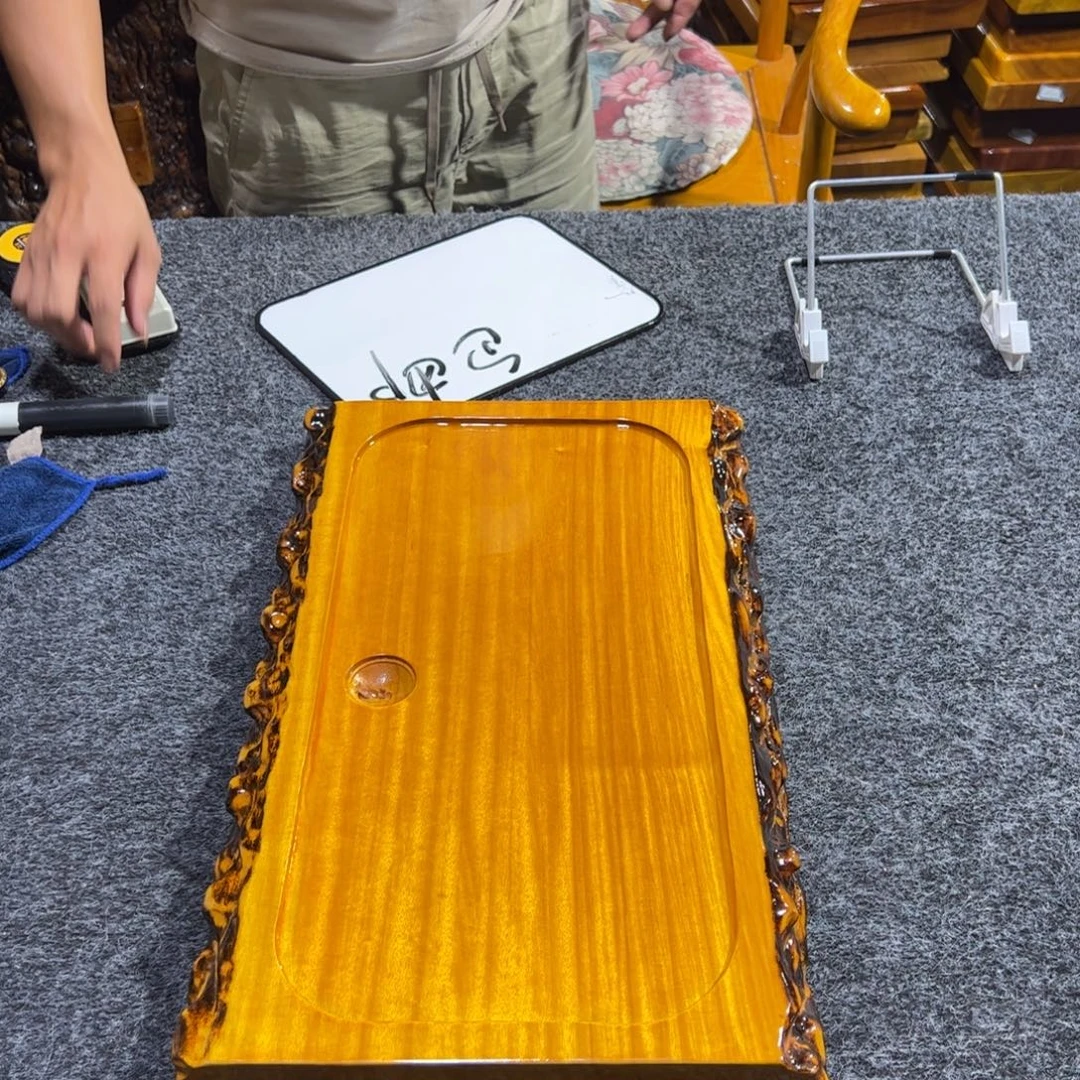 缅甸大叶金丝楠茶盘