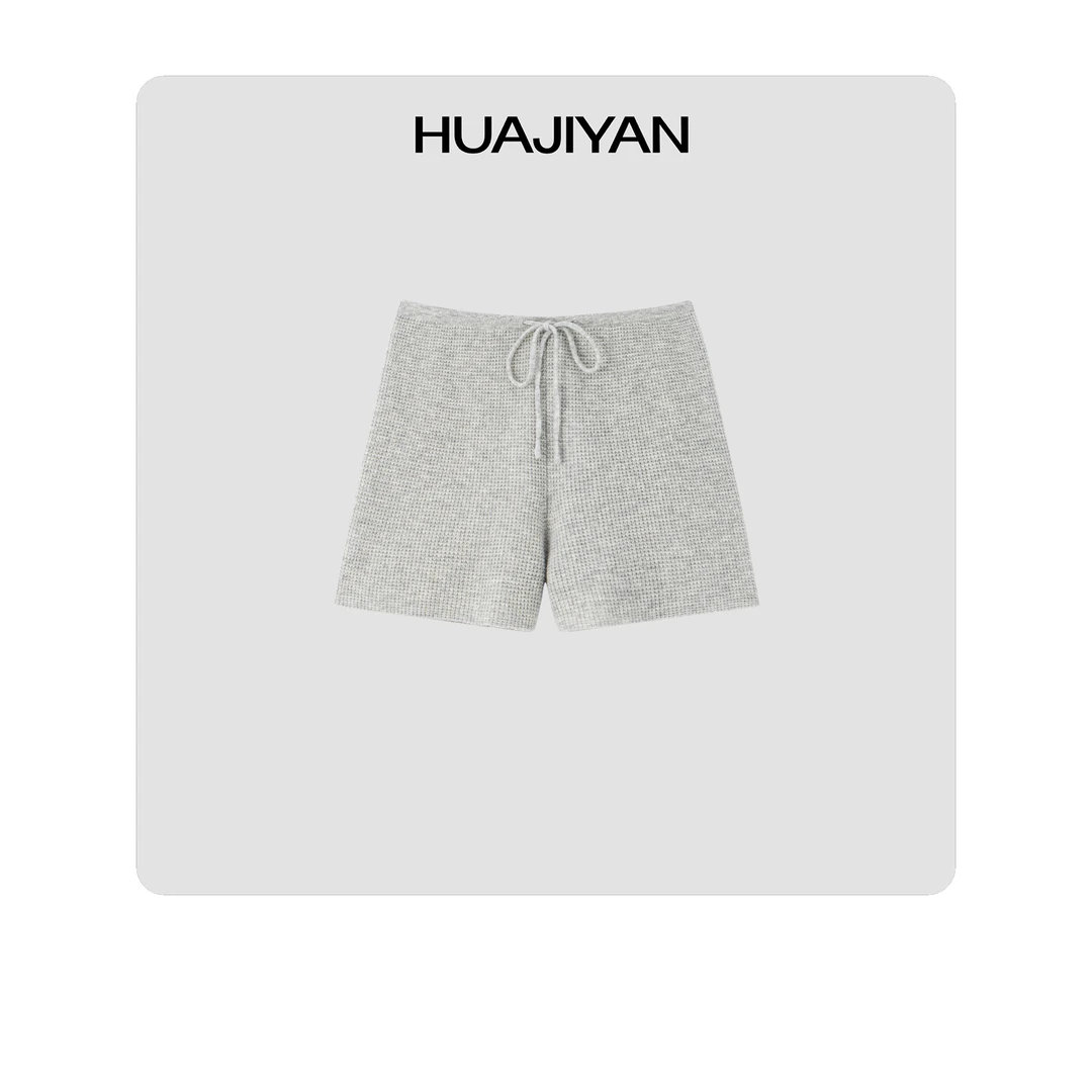 华吉言/HUAJIYAN【燕麦裤】羊毛羊绒混纺松紧腰百搭休闲三分短裤
