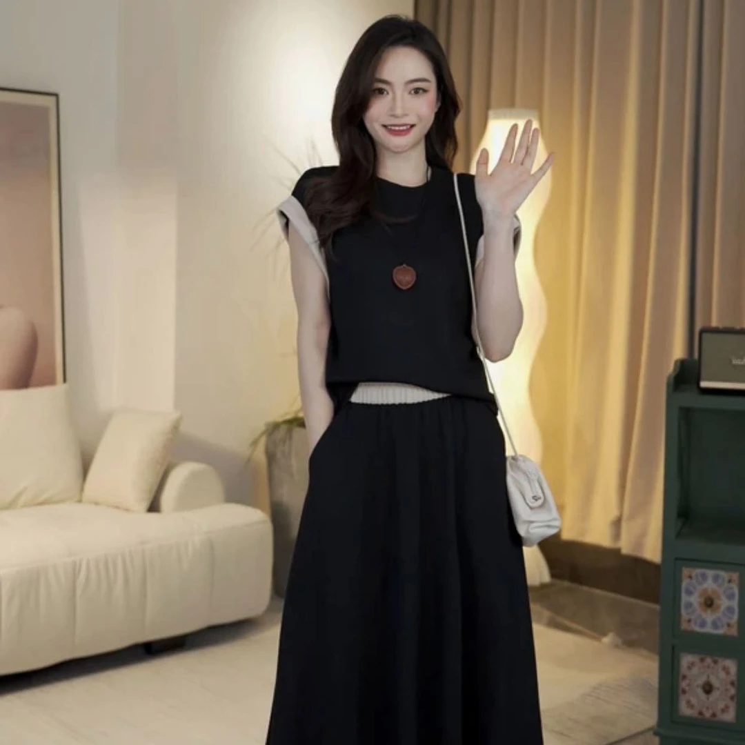 夏季慵懒风网红洋气时尚套装女小众高级感飞飞袖上衣半身裙两件套