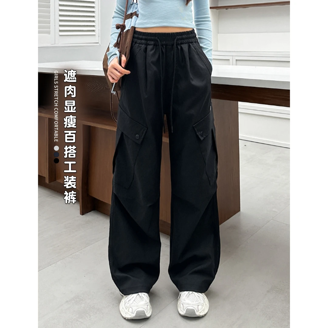 女童工装裤秋装2025新款儿童春秋休闲运动裤青少年学生窄版直筒裤