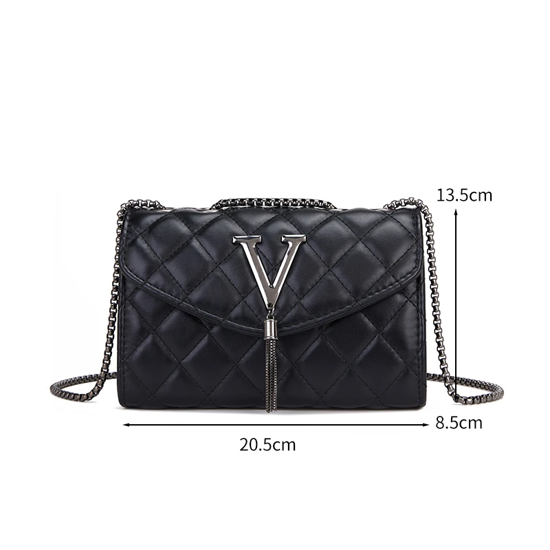 时尚简约菱格小方包纯色斜挎包都市女包流苏链条单肩包8801黑色