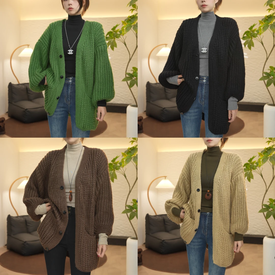 妮子家宽松大版慵懒粗针毛衣外套女中长款秋款外穿软糯针织衫上衣