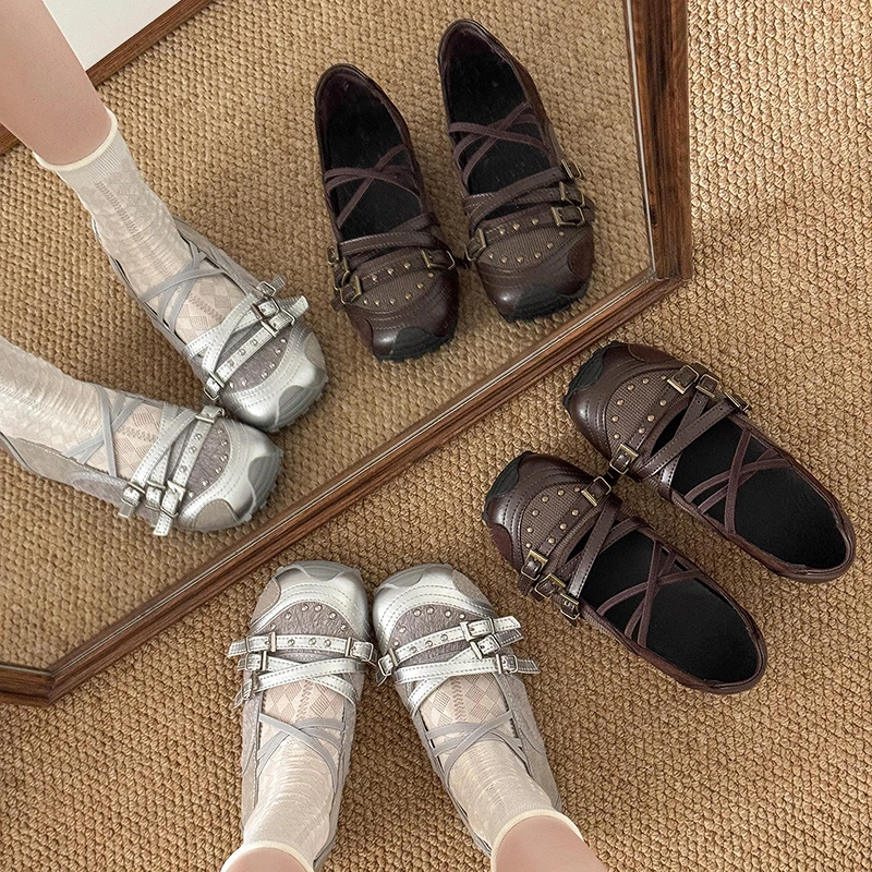 棕色小众复古皮带扣运动玛丽珍鞋女2025夏季新款软平底芭蕾舞单鞋