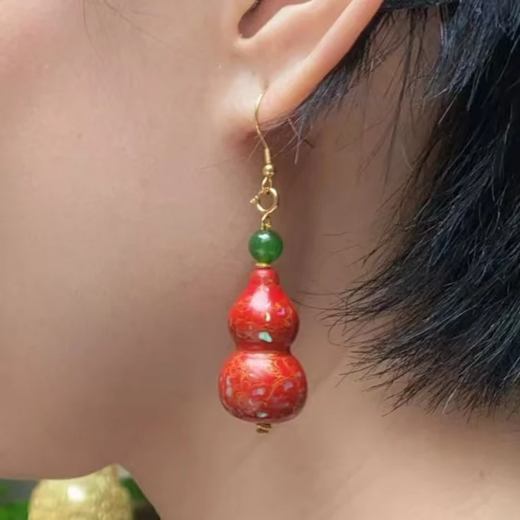 【红福双禄】大漆耳饰葫芦造型NS-ES0003【带链发货】