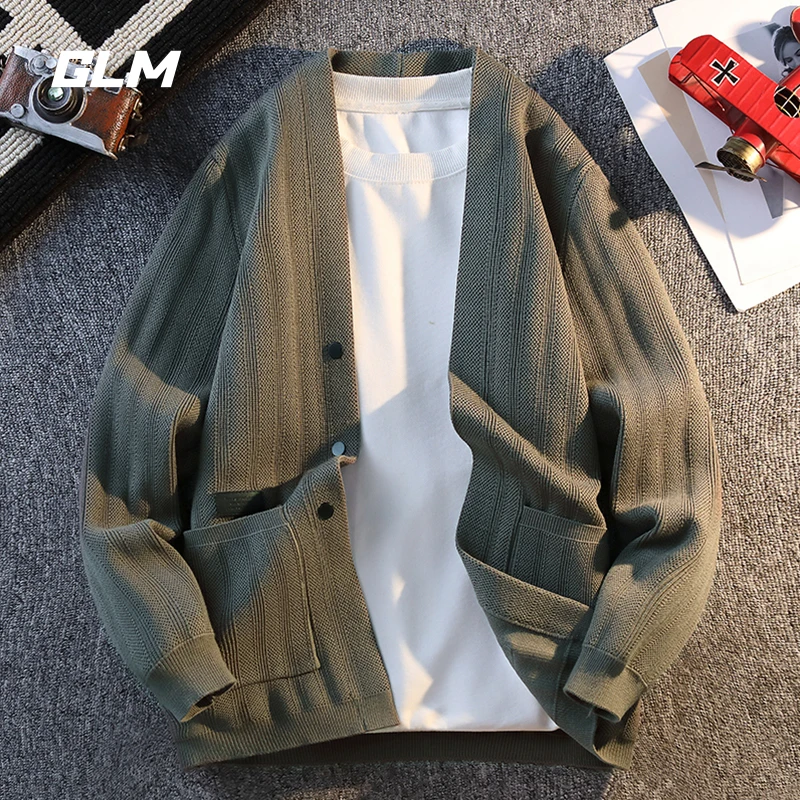 GLM轻奢开衫毛衣男秋冬季新款时尚V领韩版修身青年休闲针织衫外套