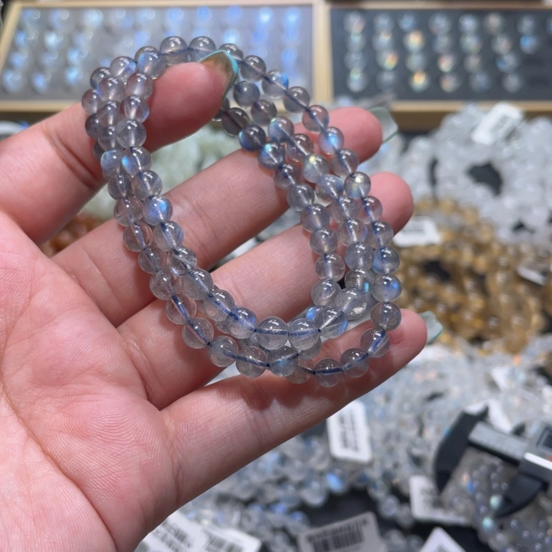 手链长石未镶嵌灰月光炫彩拉长石手链6mm多圈