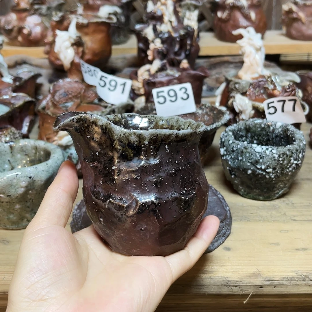 星***言杯柴烧粗陶手捏公道杯