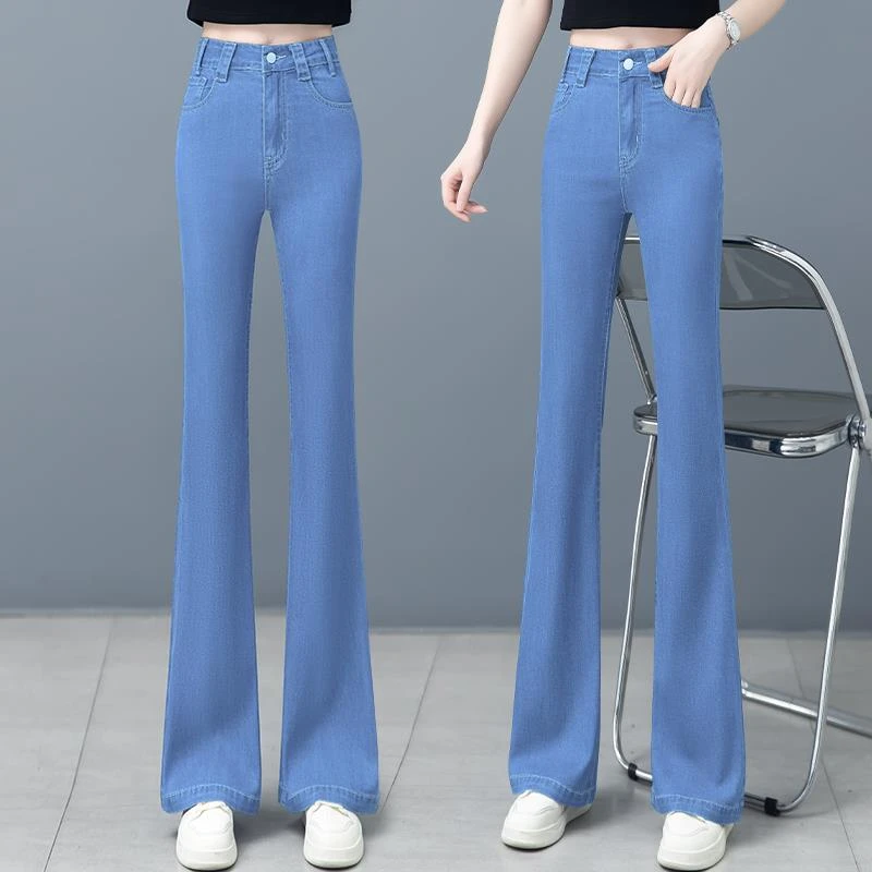 天丝微喇牛仔裤女2025年夏季新款高腰轻薄款冰丝垂感马蹄喇叭裤子