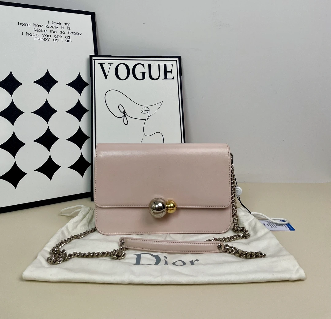 95新 DIOR/迪奥 迪奥裸粉色珍珠链条包 X25145