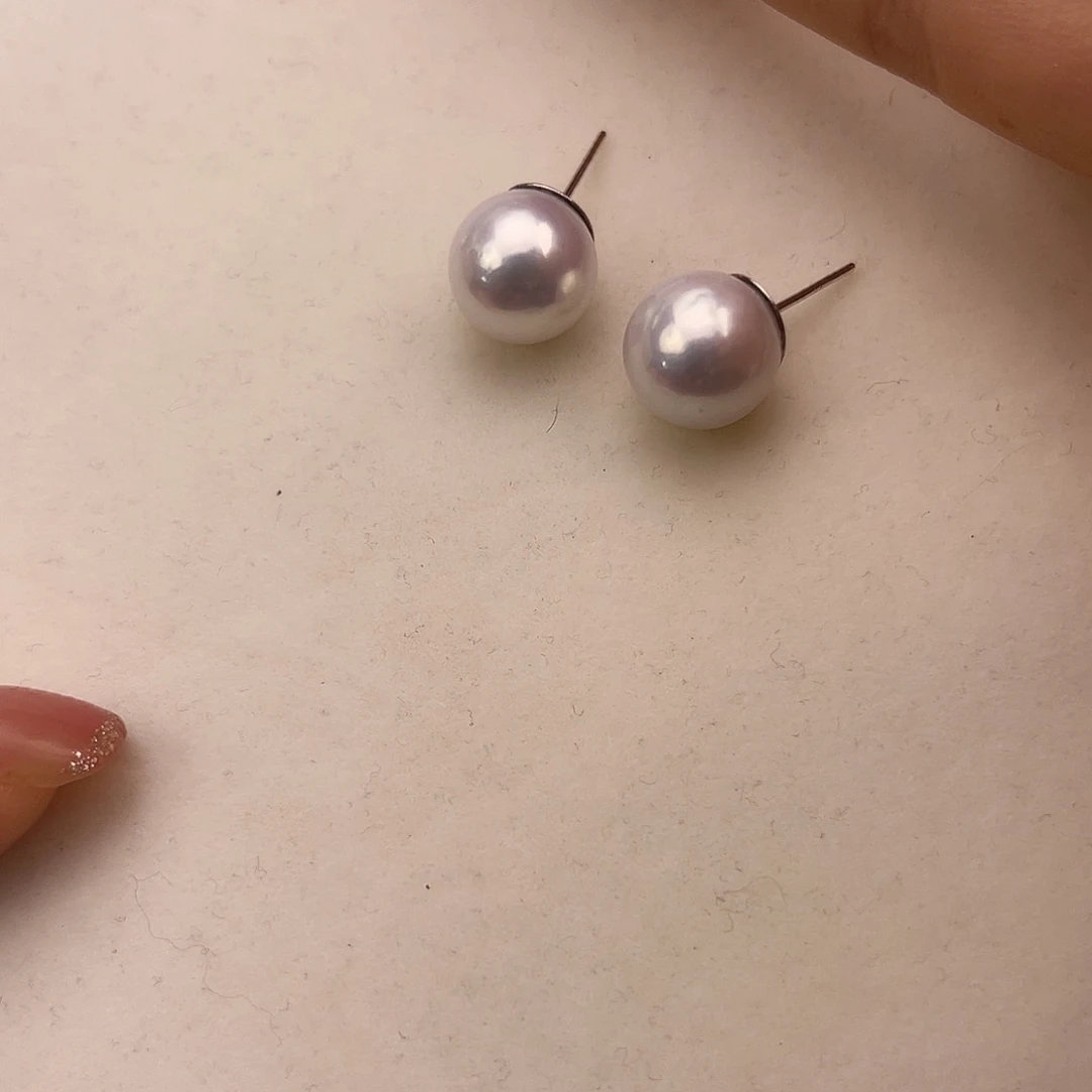 耳饰银S925镶嵌淡水珍珠11-12mm