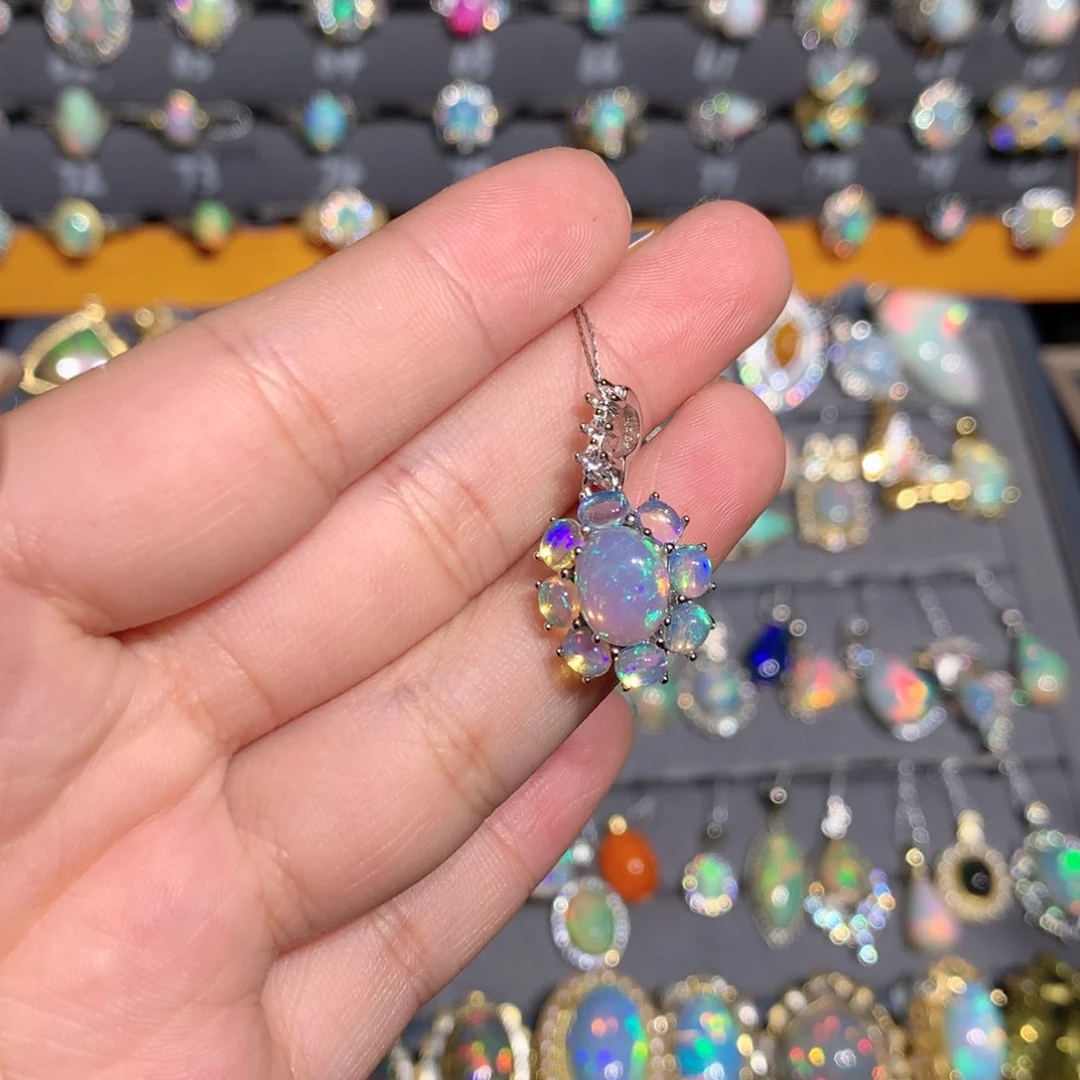 银S925镶嵌欧泊欧泊吊坠l