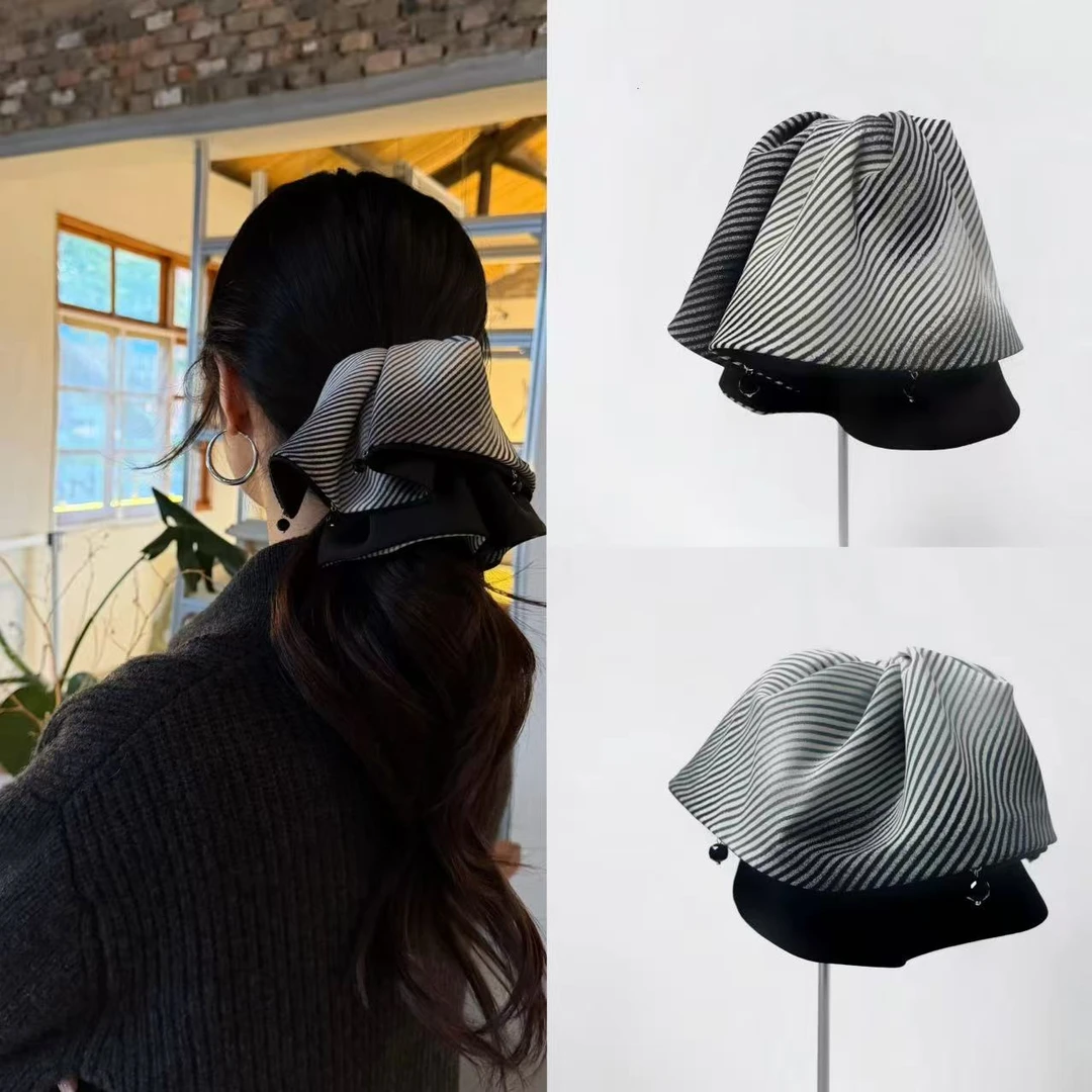 新款高级感洋气时尚百搭气质千金法式条纹后脑勺轻奢马尾抓夹发夹