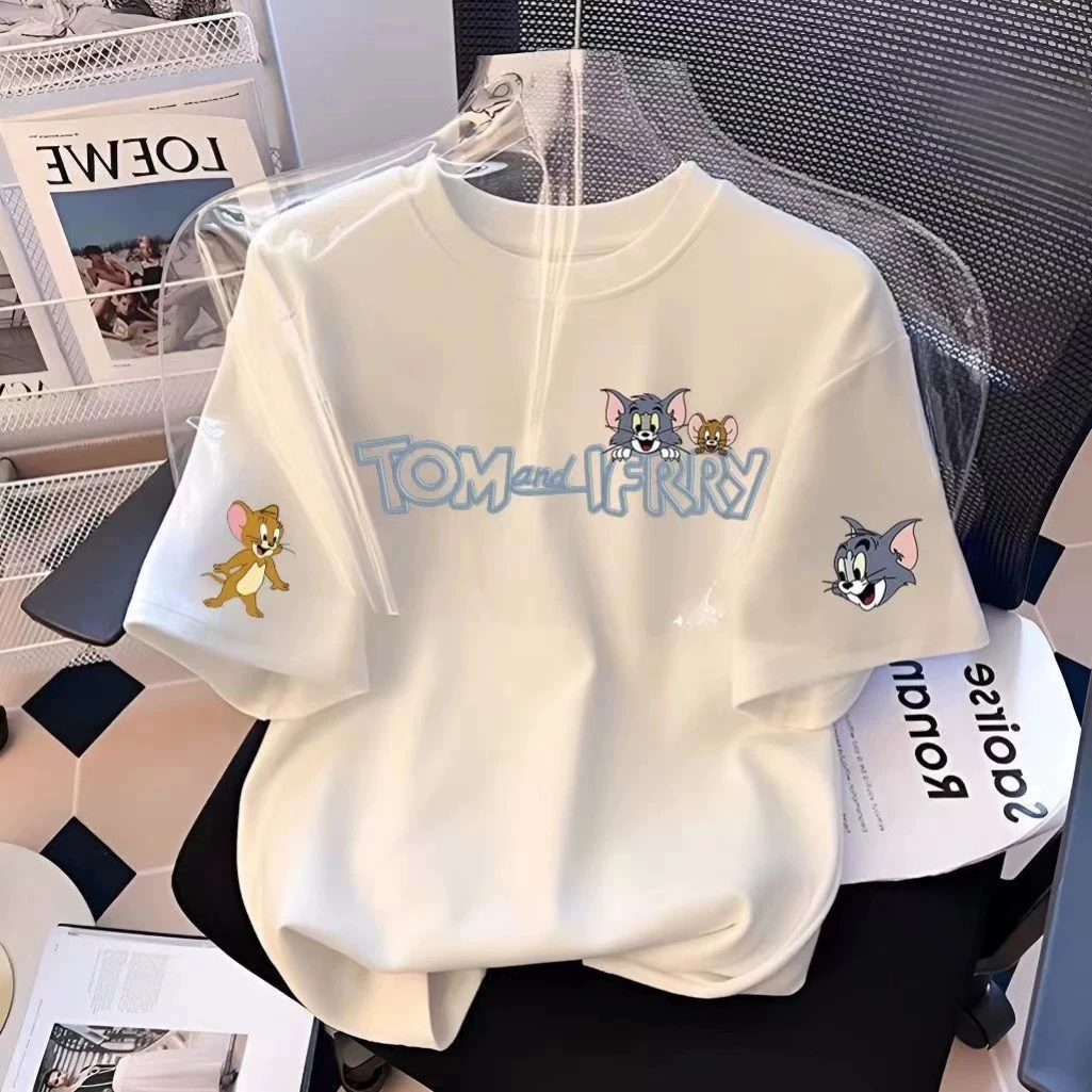 猫和老鼠100%纯棉卡通印花T恤短袖百搭舒适夏季男女同款情侣潮牌