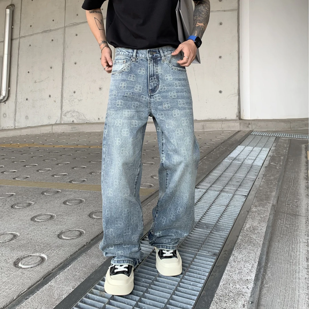 潮牌直筒牛仔裤男女同款2025新款夏季街头百搭宽松痞帅气休闲裤子