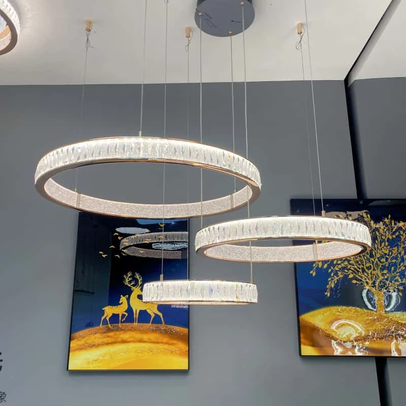 高端现代轻奢水晶圈圈灯满天星客厅餐厅卧室轻奢吊灯大气