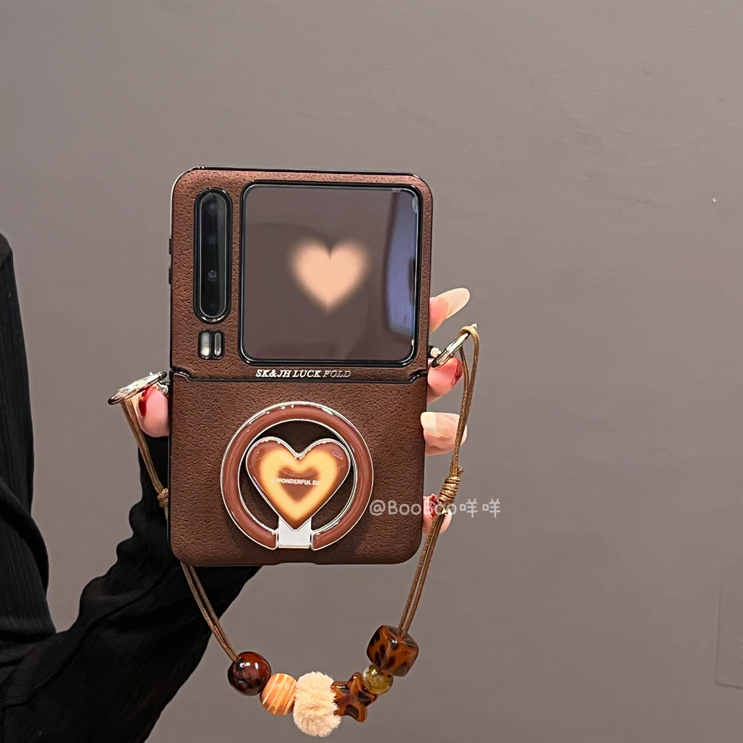 美拉德棕色渐变爱心磁吸支架适用华为PuraX折叠手机壳pocket2小米