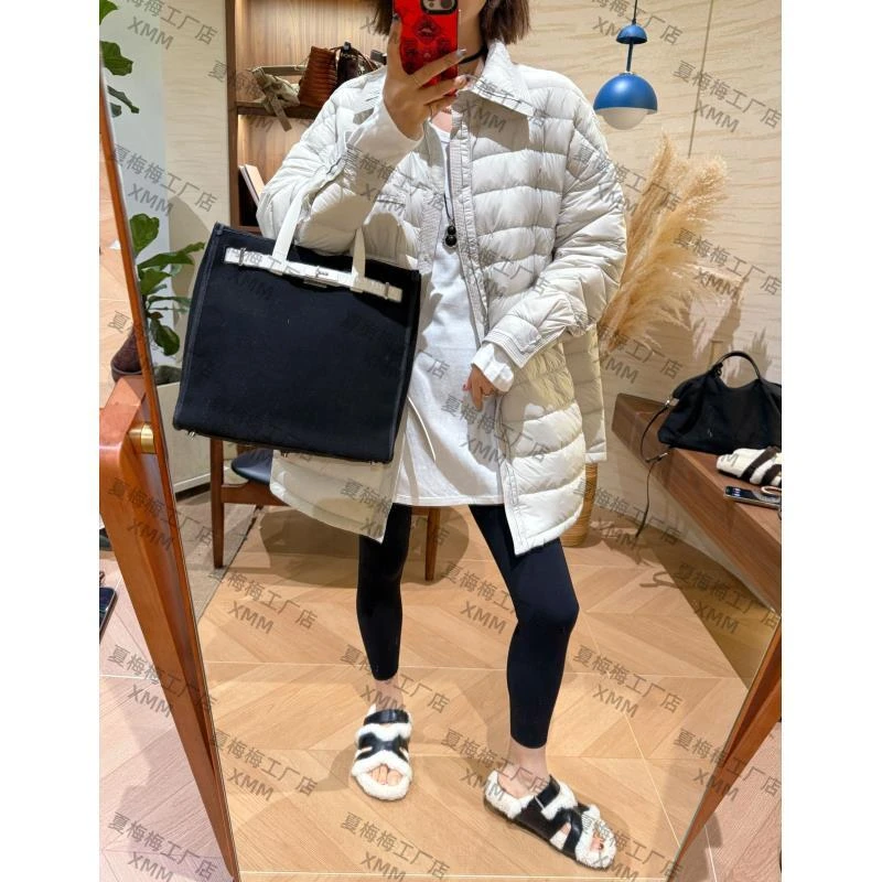 XMM.【H翻领羽绒服中长款外套】时尚休闲保暖韩版秋冬薄款百搭加厚