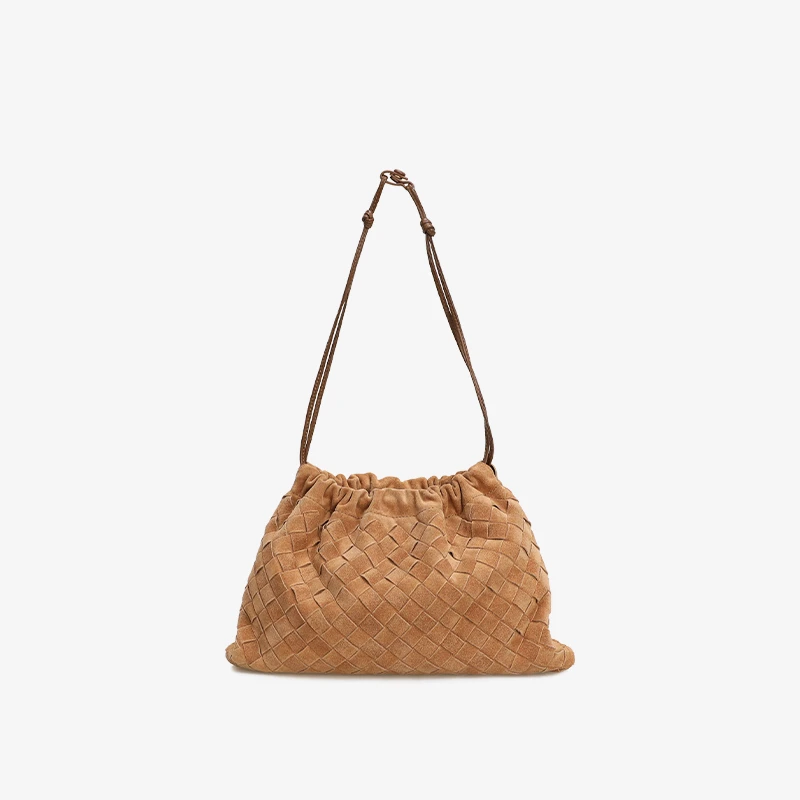 CaitinKaie轻奢---真皮高丝光牛皮反绒腋下编织垃圾袋11716云朵包