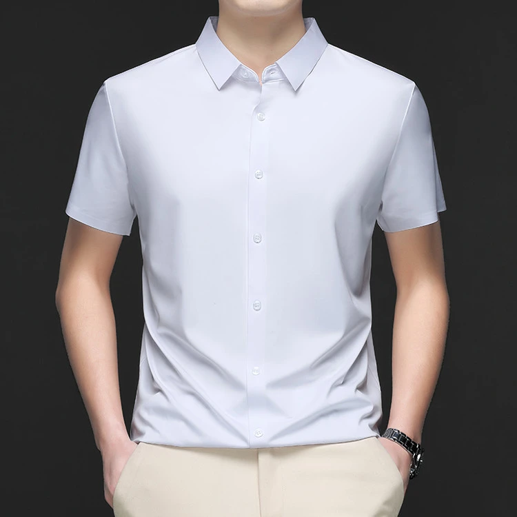 【工厂发货】夏季短袖衬衫纯色男士轻奢商务时尚男装休闲无痕衬衣