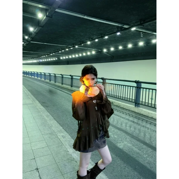 【赵小小&极繁美学】7613 设计感不规则温柔荷叶边长袖衬衫显瘦上衣