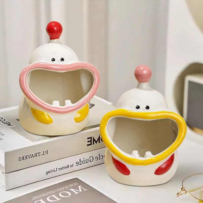 卡通创意陶瓷烟灰缸防烟灰可爱家用烟缸办公室客厅茶几摆件烟盅TJ