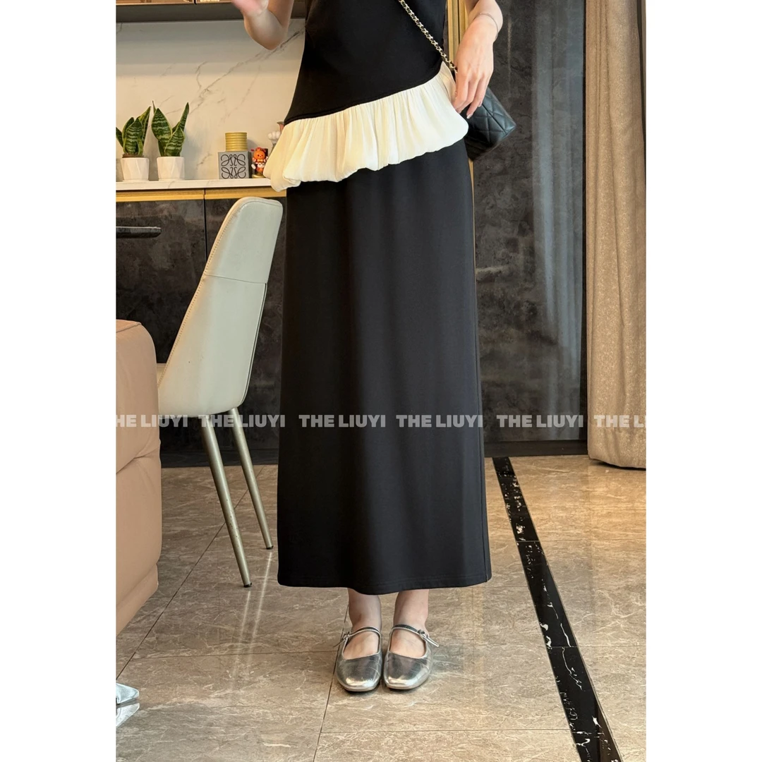【LIUYI】新款宽松松紧腰显瘦垂感气质半裙56189