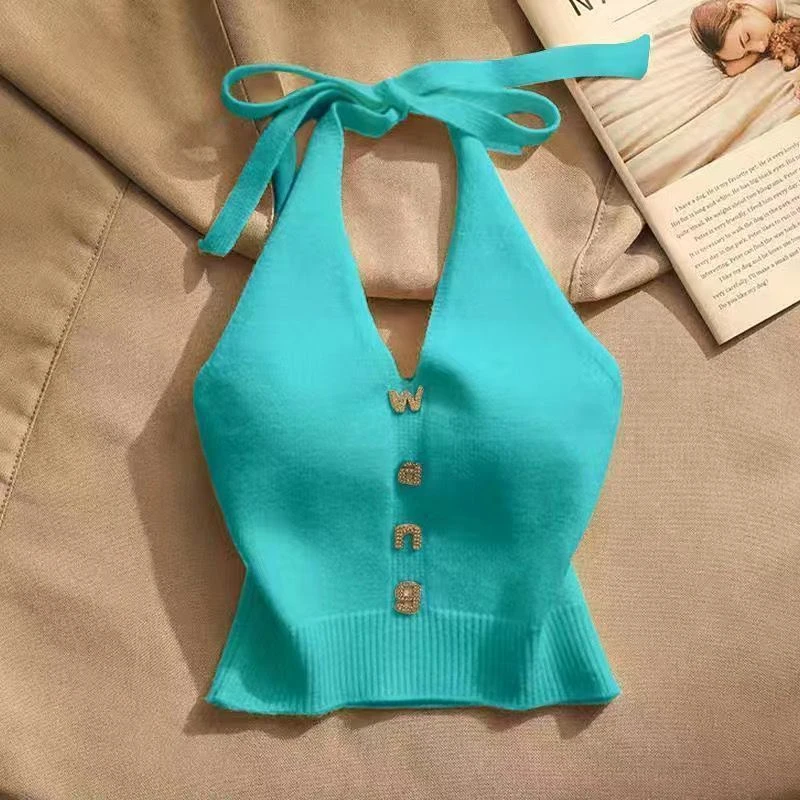 新中式夏季新款设计感修身美背冰丝露肩短款挂脖吊带内搭外穿辣妹