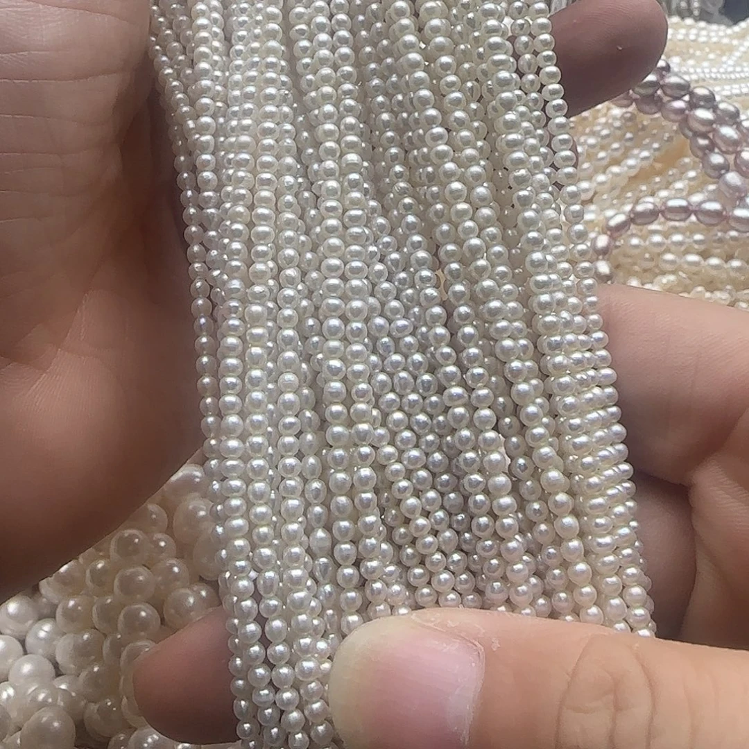 半成品淡水珍珠未镶嵌卡2.5-3mm近圆小米珠