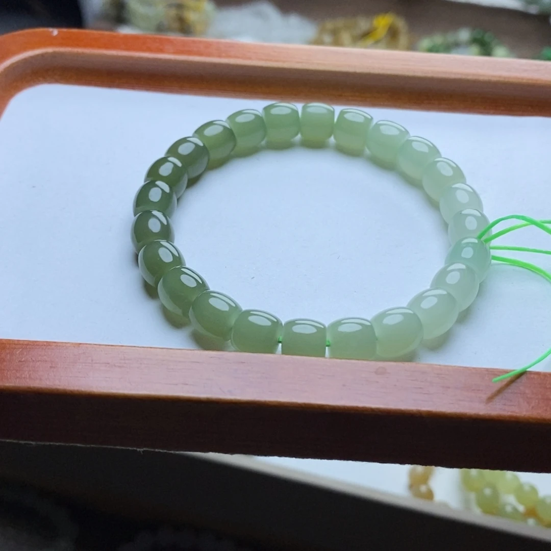 和田玉未镶嵌手链8mm高冰渐变直切