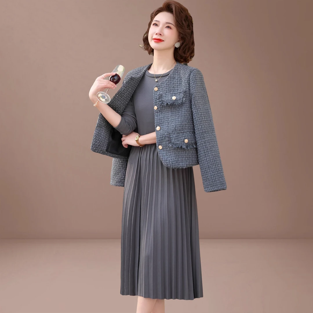 时尚高贵阔太太中老年女装2025新款年轻妈妈气质连衣裙洋气两件套