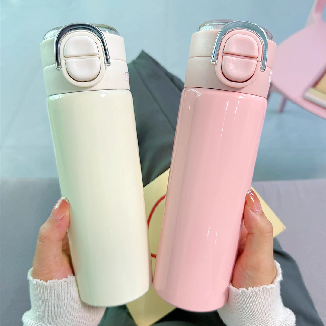 简约纯色保温杯男女士便携车载吸管水杯2025新款学生运动双饮杯子