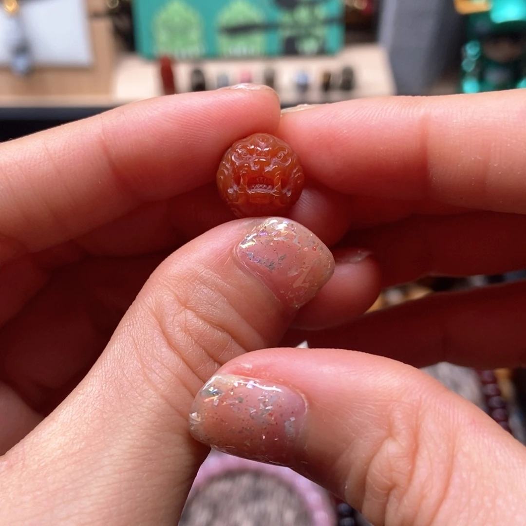 玛瑙/玉髓团金兽配珠未镶嵌