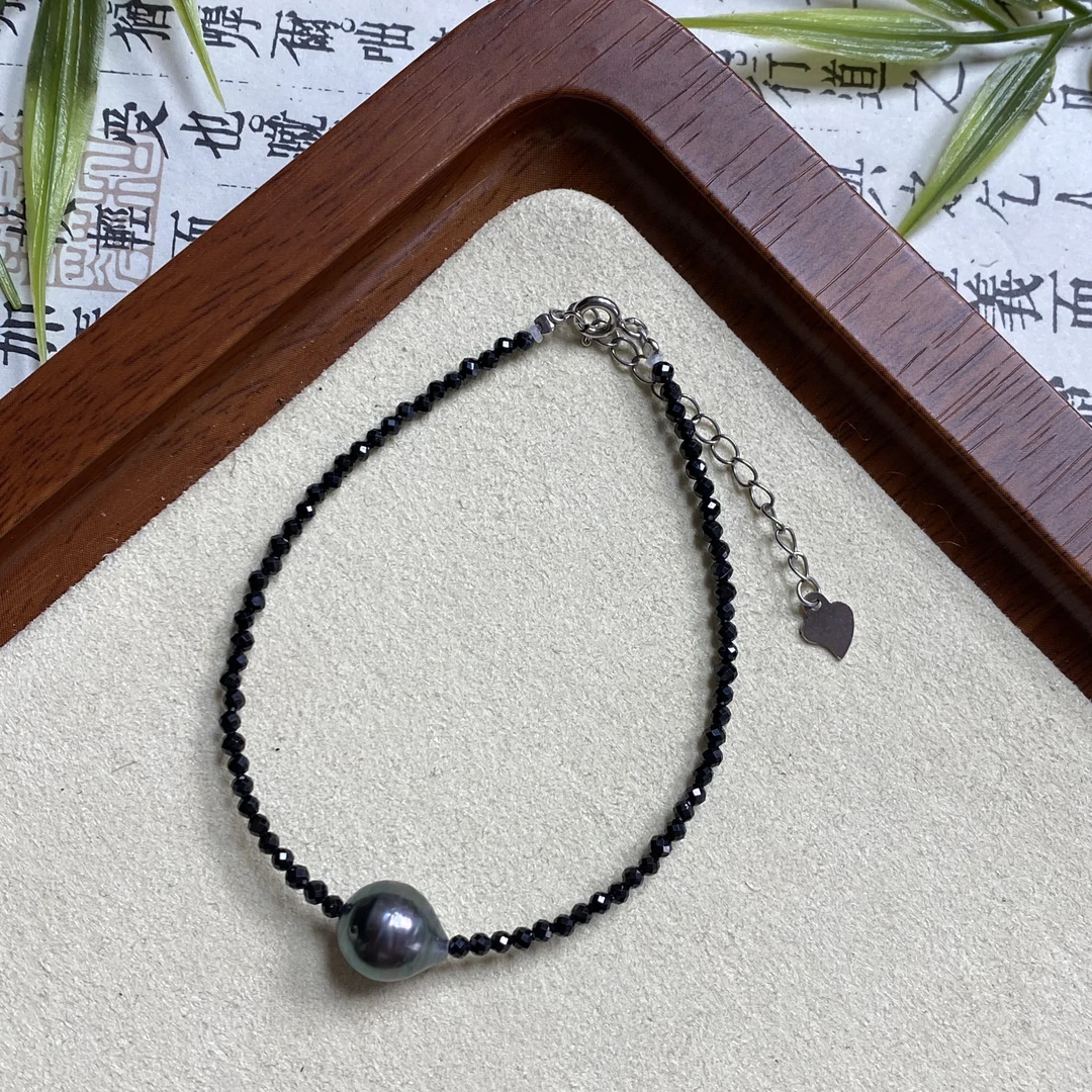 【珍珍严选】海水S925银镶黑尖金大溪地珍珠手链-多样性发其一-DS59