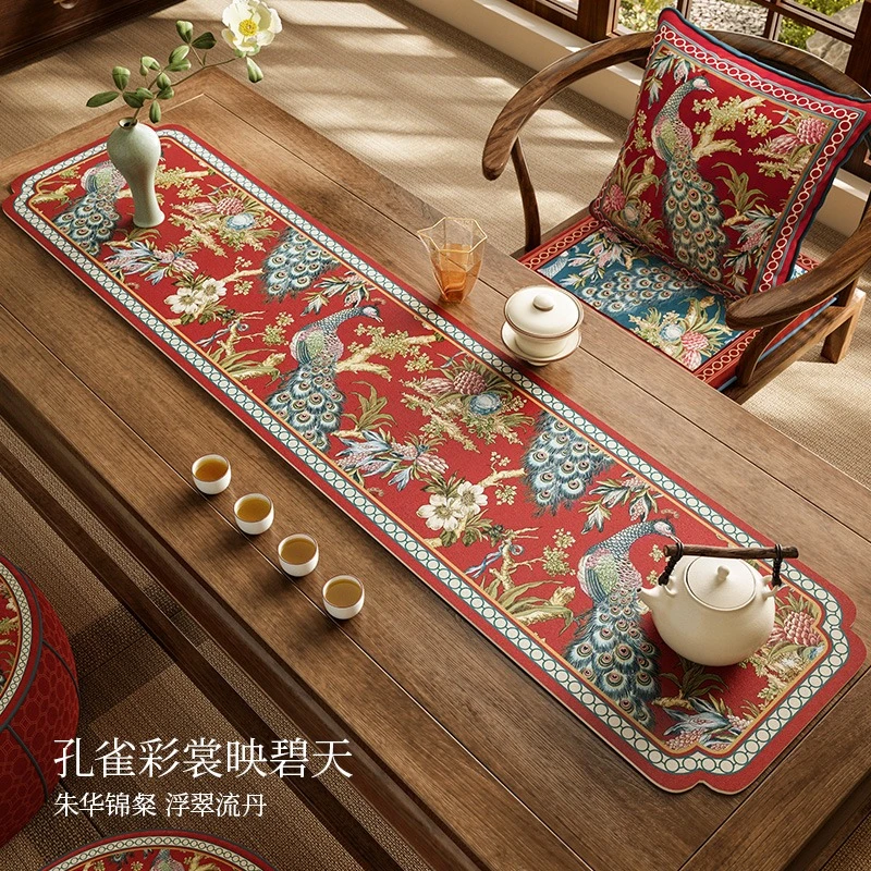 新中式红色茶席垫2025春节氛围感桌面茶具吸水垫茶巾垫布锦翠满堂