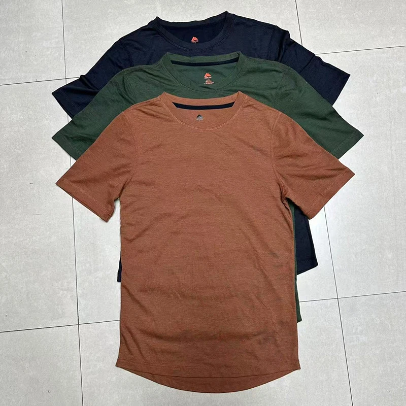 美利奴羊毛夏季户外运动休闲T恤运动风纯色常规男装圆领简约百搭