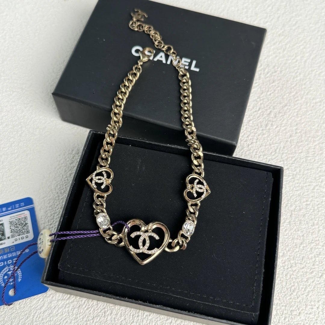 95新 Chanel/香奈儿 泡泡中古Chanel浅金色镂空爱心choker
