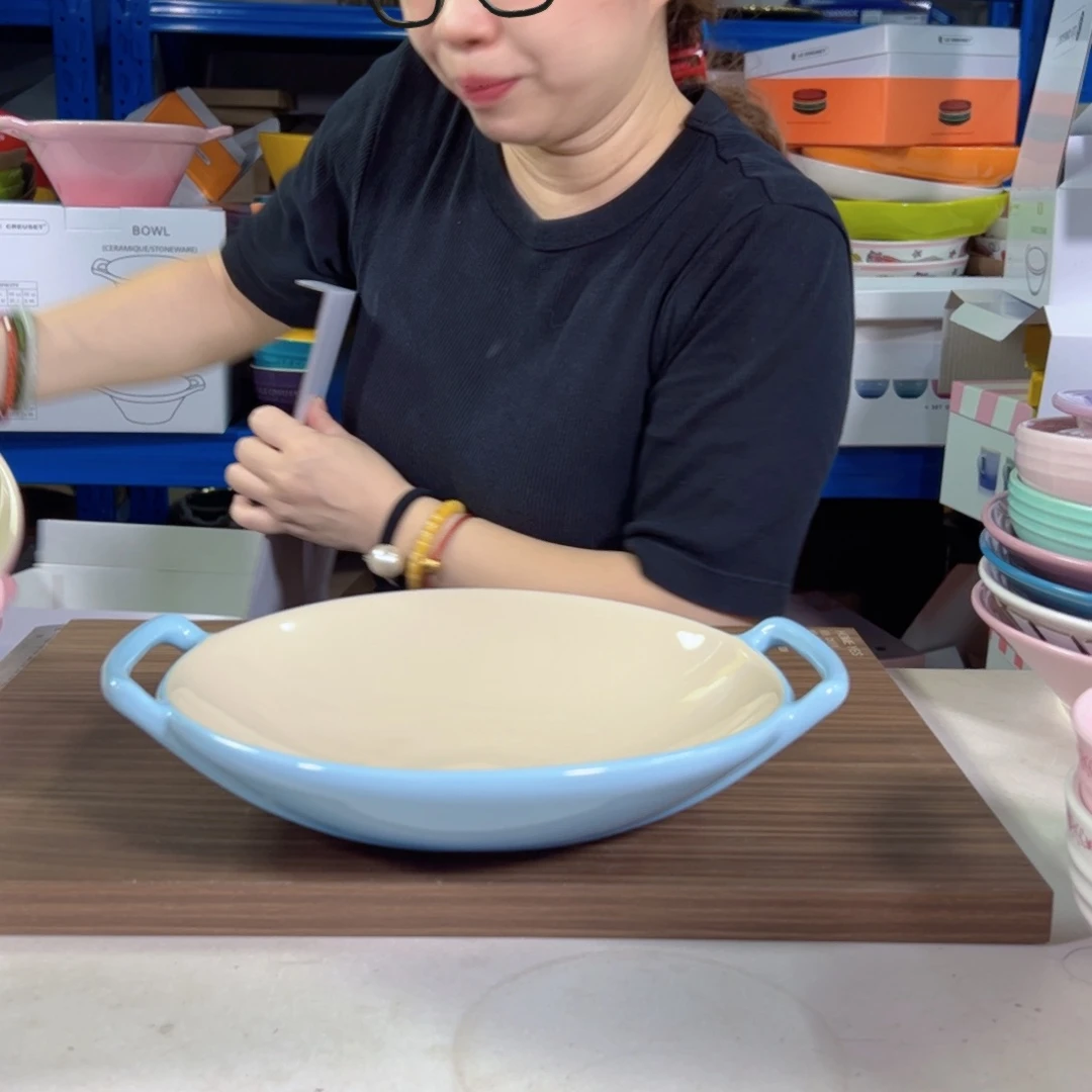 陶瓷水晶蓝双耳盘子